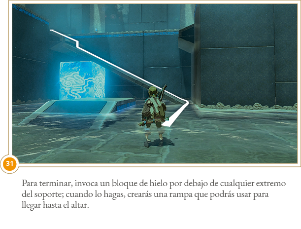 Para terminar, invoca un bloque de hielo por debajo de cualquier extremo del soporte; cuando lo hagas, crearás una ra   