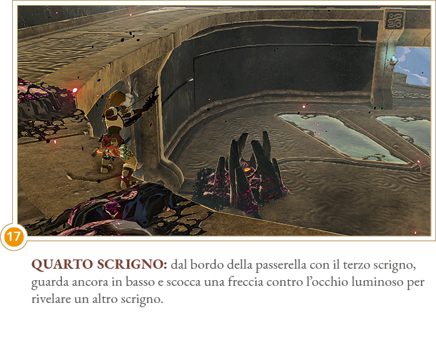 Quarto scrigno: dal bordo della passerella con il terzo scrigno, guarda ancora in basso e scocca una freccia contro l   